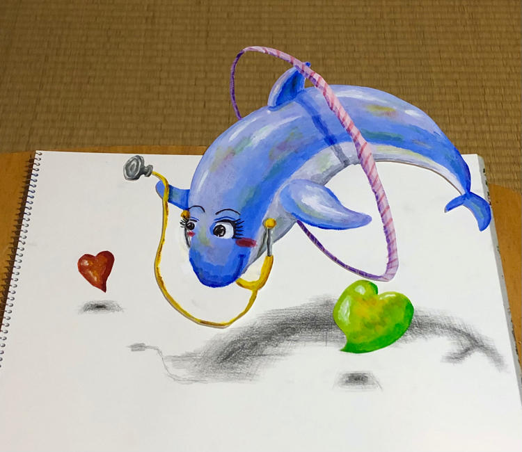 『飛び出すイルカ』 アクリル絵の具、画用紙